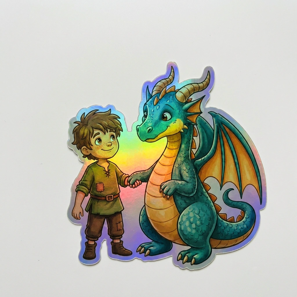 Theo Dragon Holographic Sticker (2.98” x 3”) for Kids