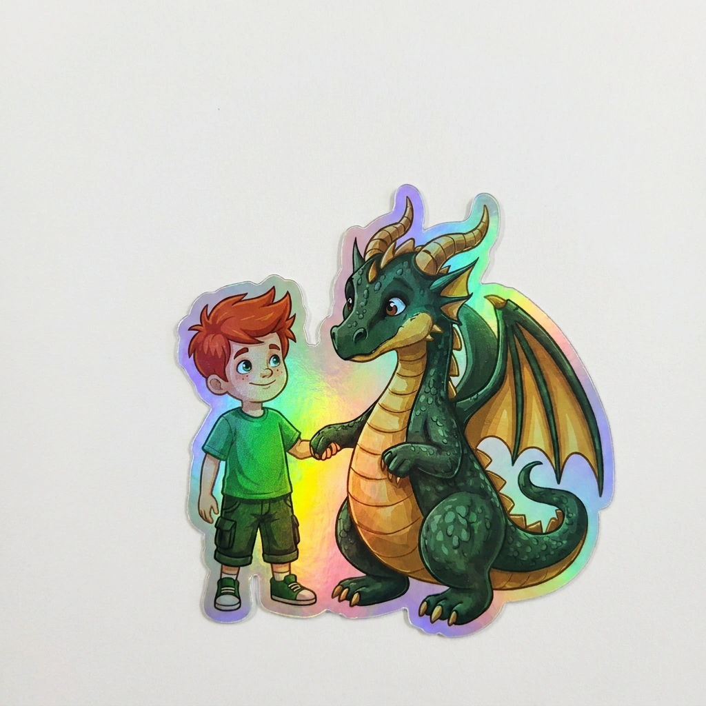 Tommy Dragon Holographic Sticker (2.98” x 3”) for Kids