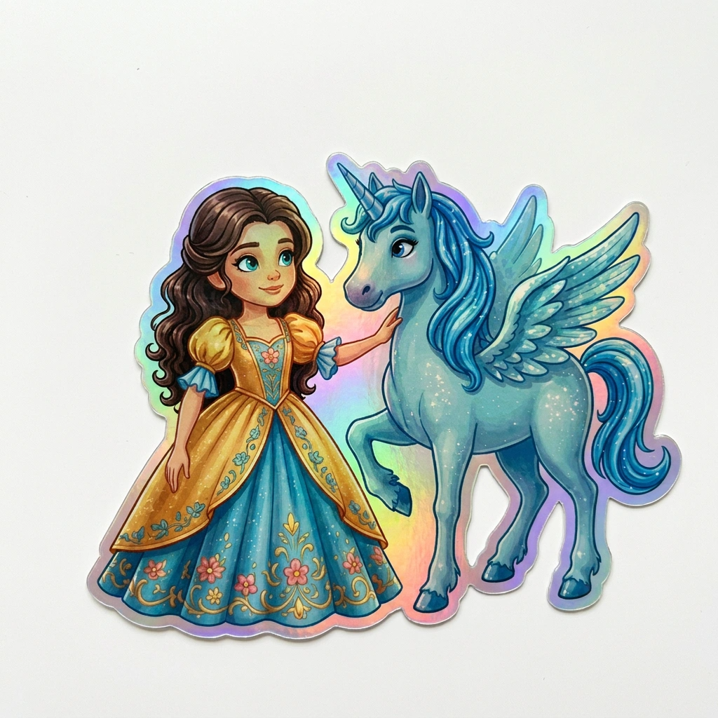 Victoria Unicorn Holographic Sticker (3.71” x 3”) for Kids