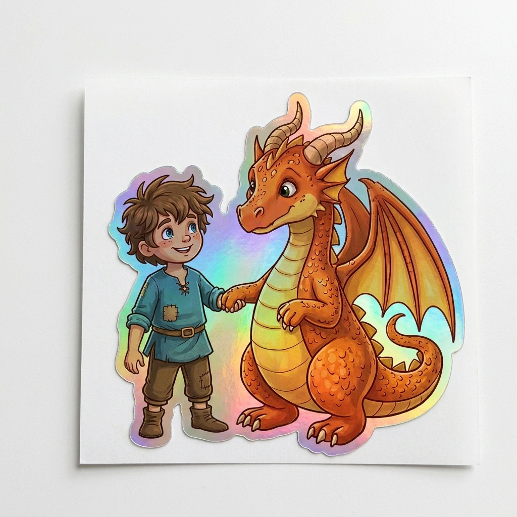 Wyatt Dragon Holographic Sticker (2.98” x 3”) for Kids