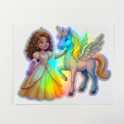 Aaliyah Unicorn Holographic Sticker (3.71” x 3”) for Kids
