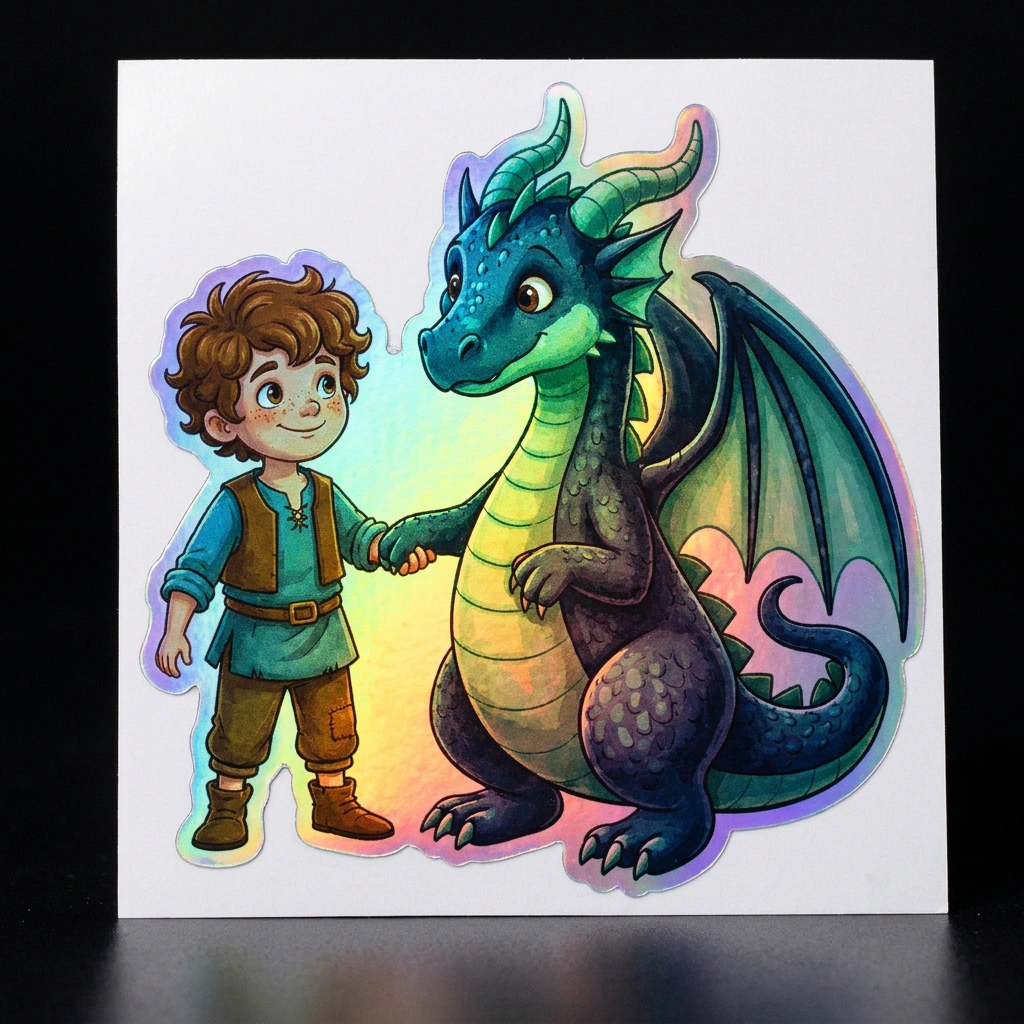 Aaron Dragon Holographic Sticker (2.98” x 3”) for Kids