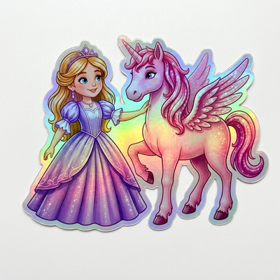 Abigail Unicorn Holographic Sticker (3.71” x 3”) for Kids