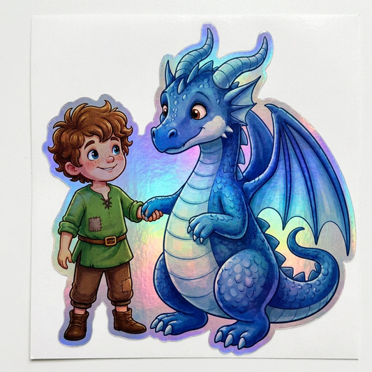 Abraham Dragon Holographic Sticker (2.98” x 3”) for Kids