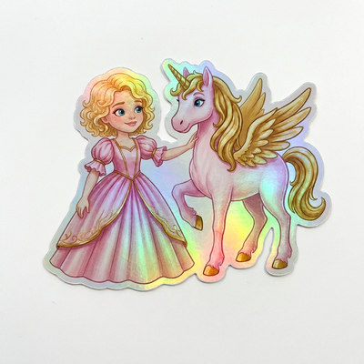 Adalyn Unicorn Holographic Sticker (3.71” x 3”) for Kids