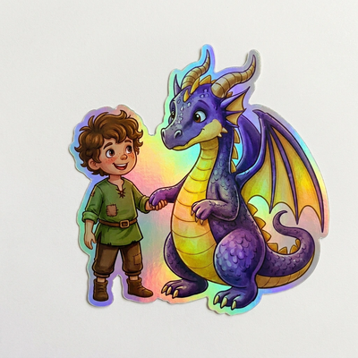Adam Dragon Holographic Sticker (2.98” x 3”) for Kids