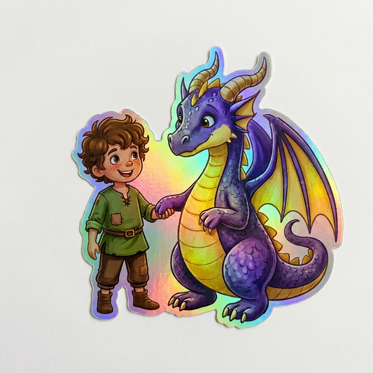 Adam Dragon Holographic Sticker (2.98” x 3”) for Kids