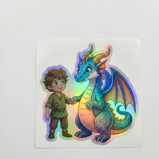 Adrian Dragon Holographic Sticker (2.98” x 3”) for Kids
