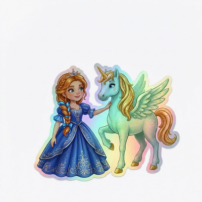 Adrienne Unicorn Holographic Sticker (3.71” x 3”) for Kids