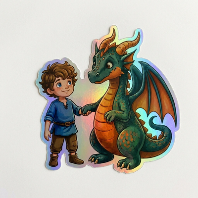 Aiden Dragon Holographic Sticker (2.98” x 3”) for Kids