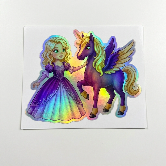 Alaina Unicorn Holographic Sticker (3.71” x 3”) for Kids