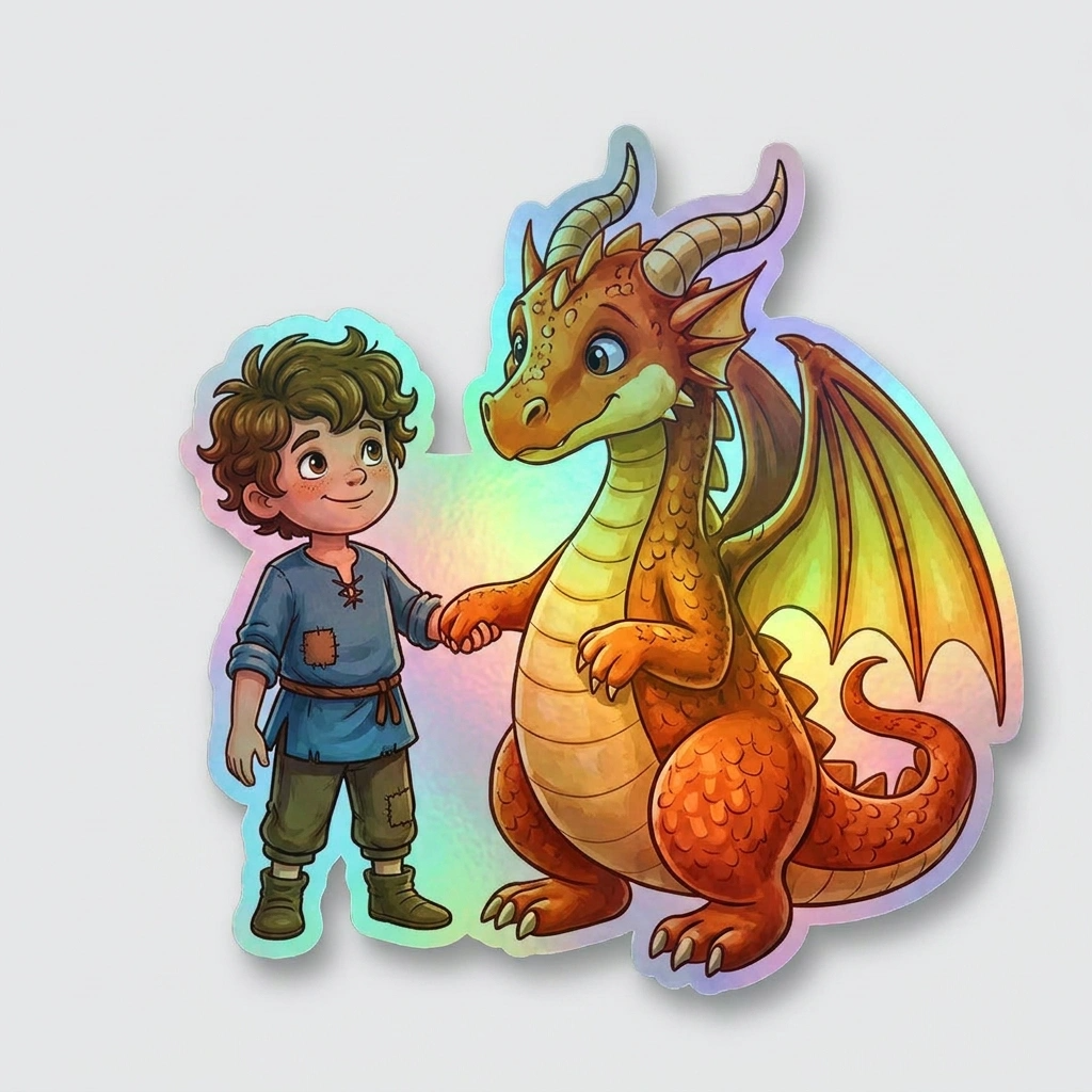 Alan Dragon Holographic Sticker (2.98” x 3”) for Kids