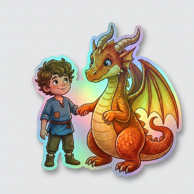 Alan Dragon Holographic Sticker (2.98” x 3”) for Kids