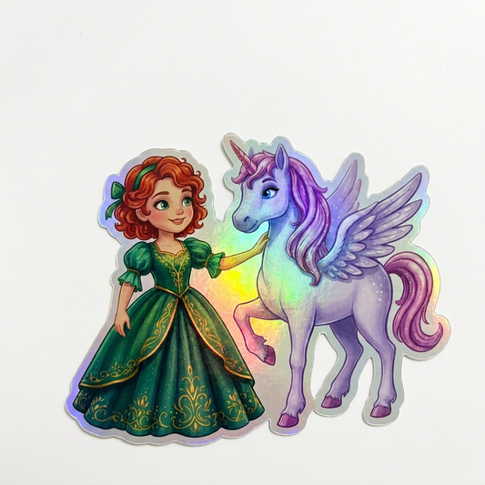 Alecia Unicorn Holographic Sticker (3.71” x 3”) for Kids