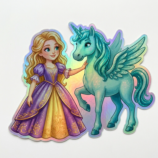Alice Unicorn Holographic Sticker (3.71” x 3”) for Kids
