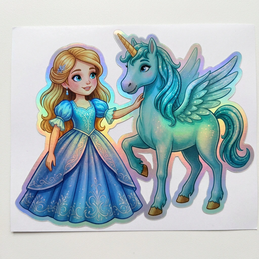 Alina Unicorn Holographic Sticker (3.71” x 3”) for Kids