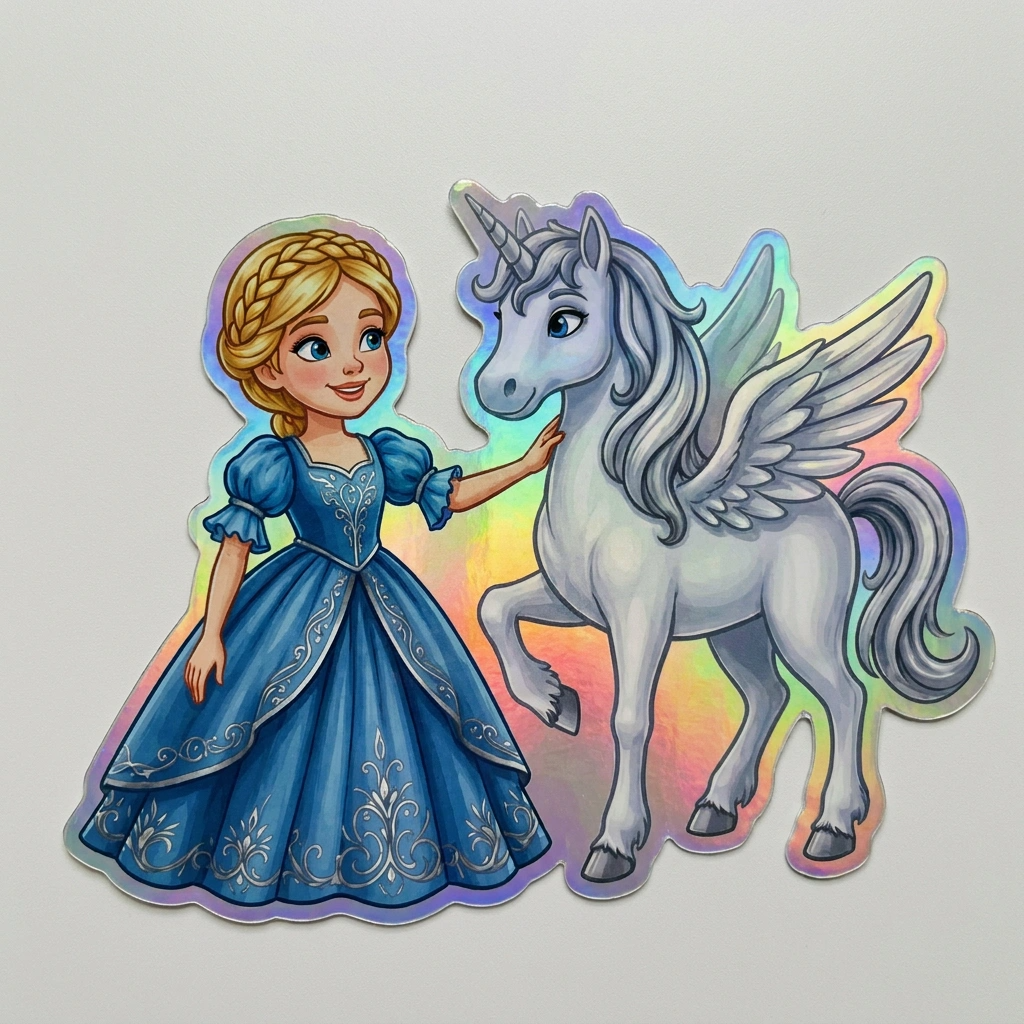 Amber Unicorn Holographic Sticker (3.71” x 3”) for Kids