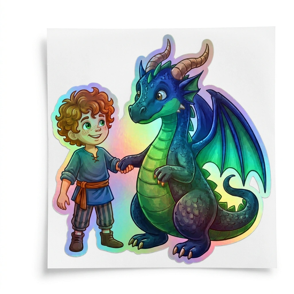 Ambrose Dragon Holographic Sticker (2.98” x 3”) for Kids