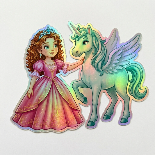 Amelia Unicorn Holographic Sticker (3.71” x 3”) for Kids