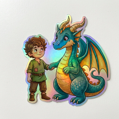 Andres Dragon Holographic Sticker (2.98” x 3”) for Kids