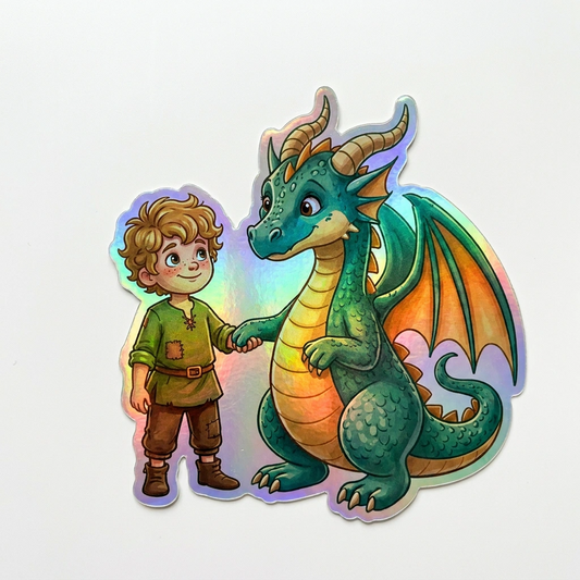 Andy Dragon Holographic Sticker (2.98” x 3”) for Kids