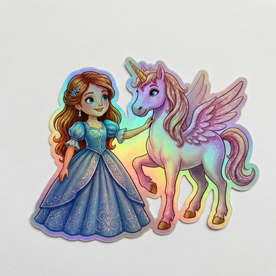 Angela Unicorn Holographic Sticker (3.71” x 3”) for Kids