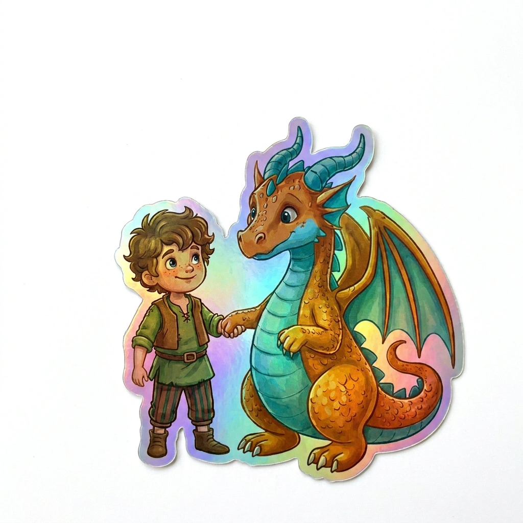 Anthony Dragon Holographic Sticker (2.98” x 3”) for Kids