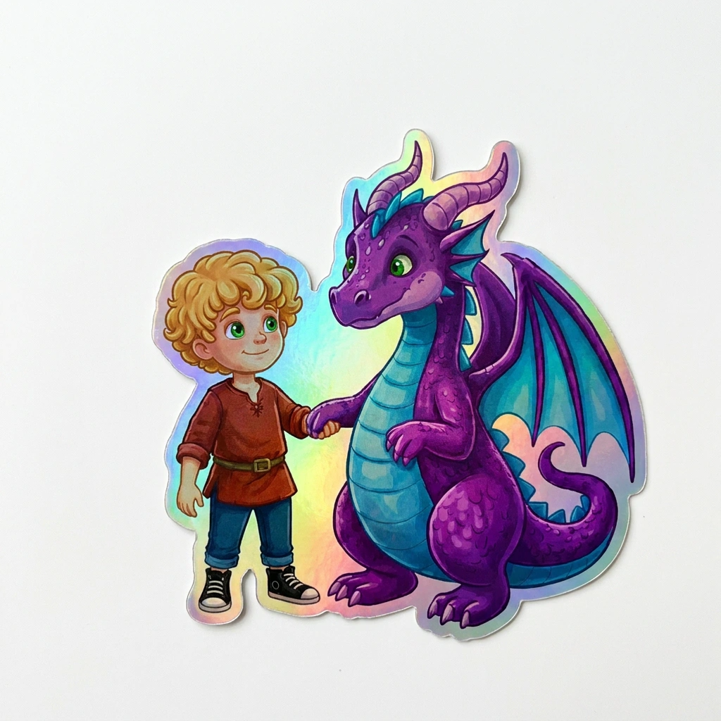 Archie Dragon Holographic Sticker (2.98” x 3”) for Kids