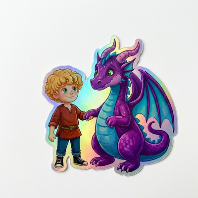 Archie Dragon Holographic Sticker (2.98” x 3”) for Kids