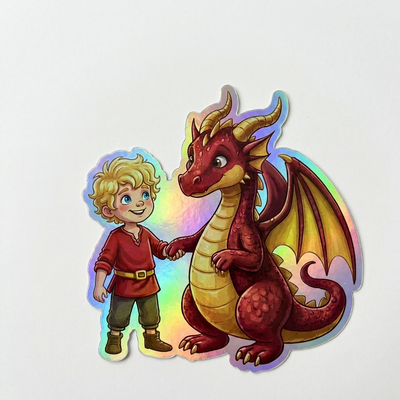 Ari Dragon Holographic Sticker (2.98” x 3”) for Kids