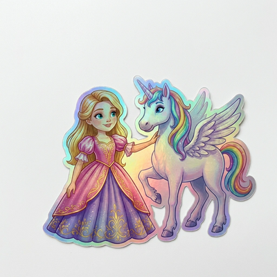 Aria Unicorn Holographic Sticker (3.71” x 3”) for Kids