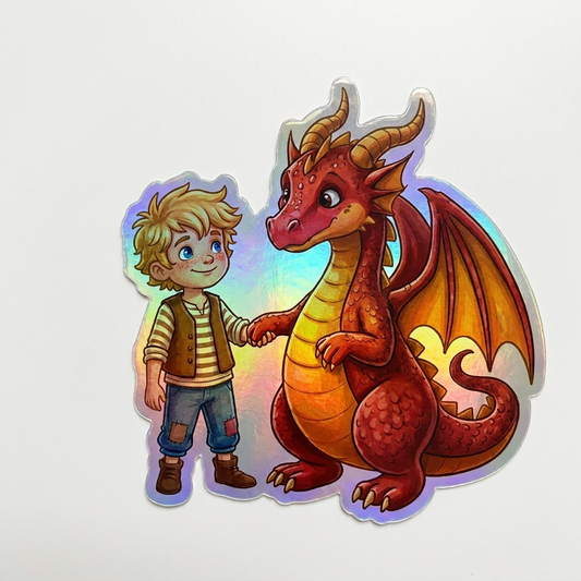 Arlo Dragon Holographic Sticker (2.98” x 3”) for Kids