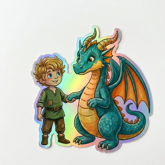 Asher Dragon Holographic Sticker (2.98” x 3”) for Kids