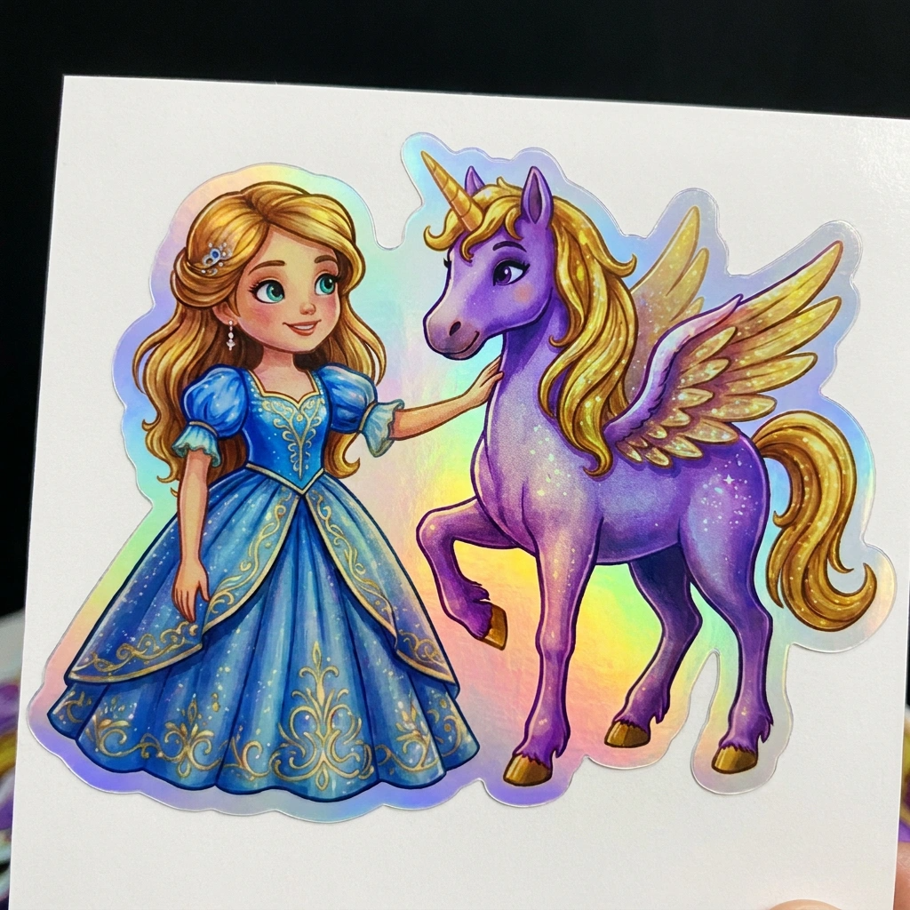 Ashley Unicorn Holographic Sticker (3.71” x 3”) for Kids
