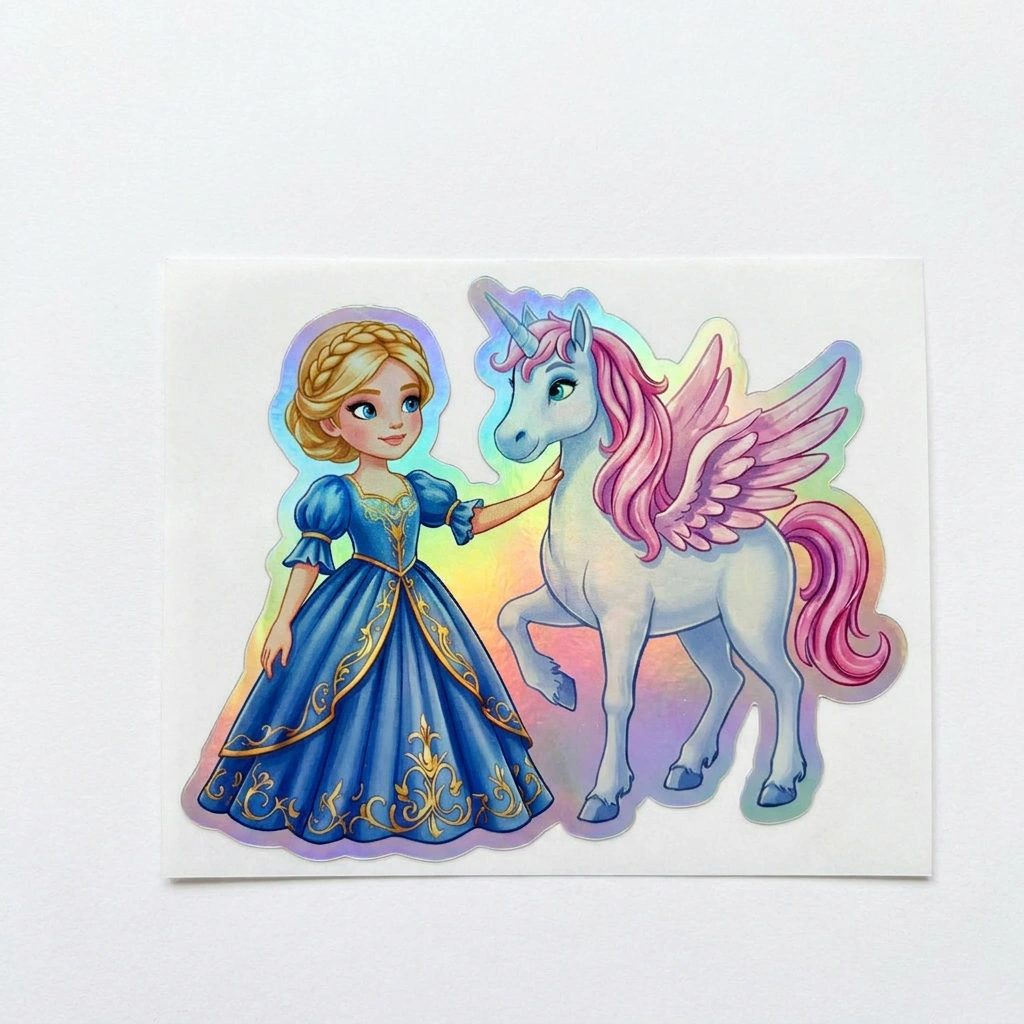 Aubree Unicorn Holographic Sticker (3.71” x 3”) for Kids