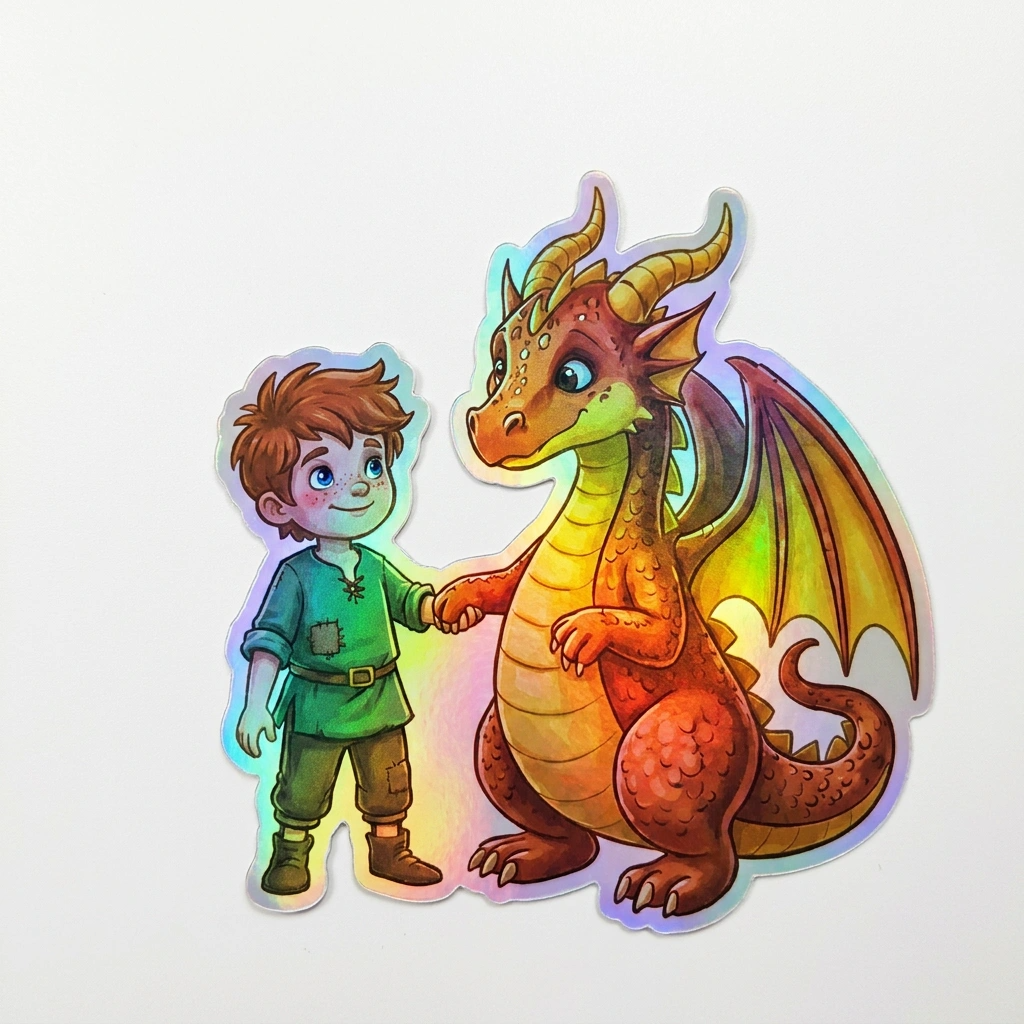August Dragon Holographic Sticker (2.98” x 3”) for Kids