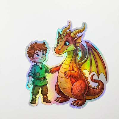 August Dragon Holographic Sticker (2.98” x 3”) for Kids