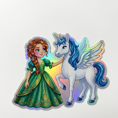 Aurelia Unicorn Holographic Sticker (3.71” x 3”) for Kids