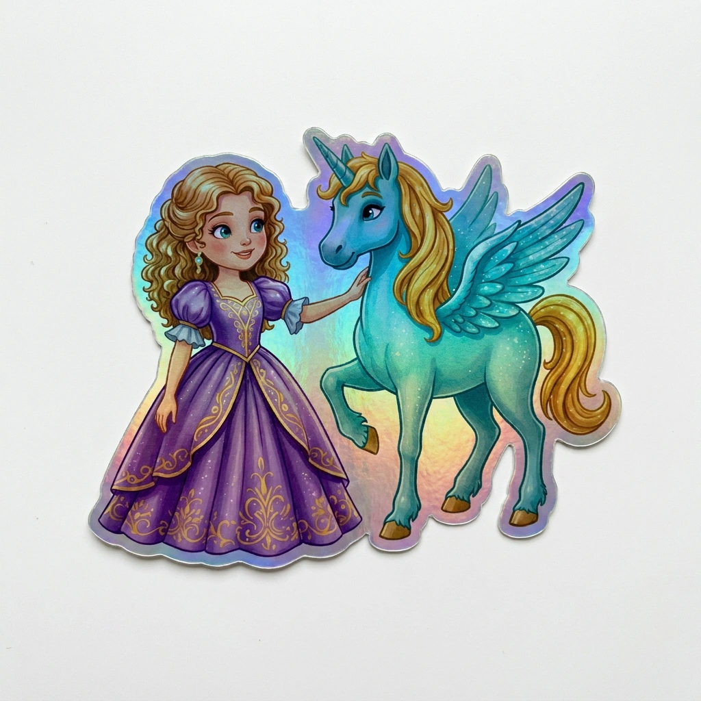 Bella Unicorn Holographic Sticker (3.71” x 3”) for Kids