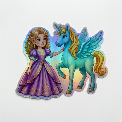 Bella Unicorn Holographic Sticker (3.71” x 3”) for Kids