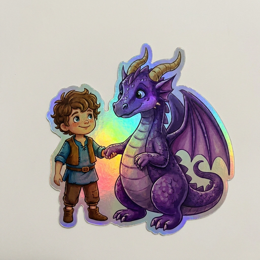 Benjamin Dragon Holographic Sticker (2.98” x 3”) for Kids
