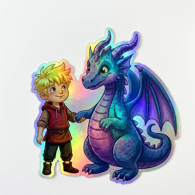 Bennett Dragon Holographic Sticker (2.98” x 3”) for Kids