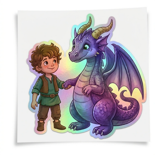 Brandon Dragon Holographic Sticker (2.98” x 3”) for Kids