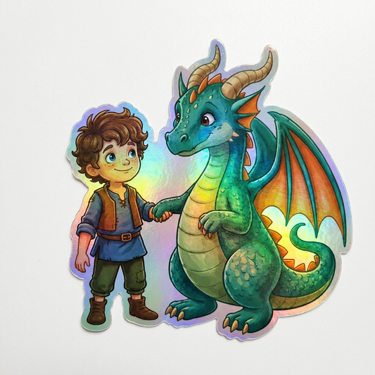 Brian Dragon Holographic Sticker (2.98” x 3”) for Kids