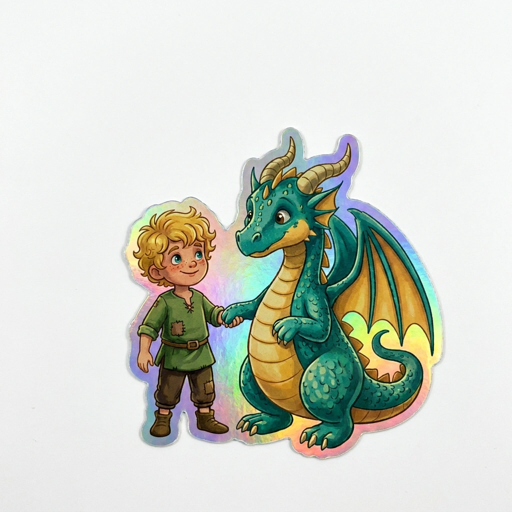 Caleb Dragon Holographic Sticker (2.98” x 3”) for Kids