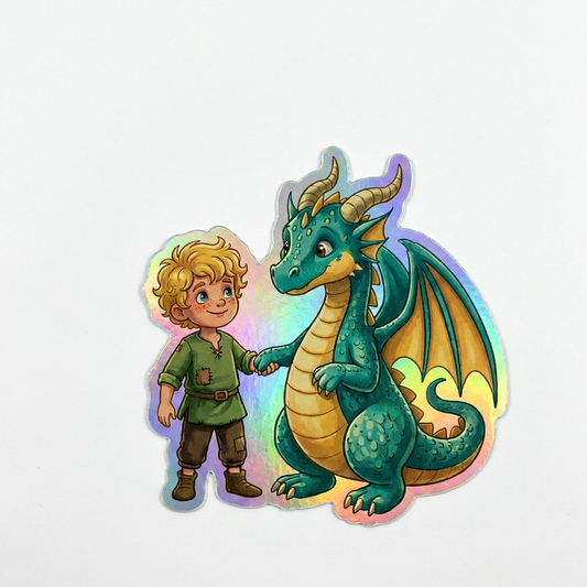 Caleb Dragon Holographic Sticker (2.98” x 3”) for Kids