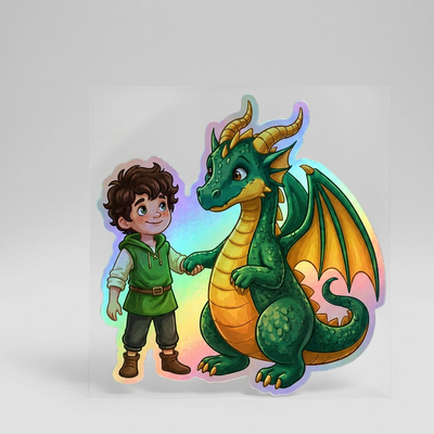 Caledon Dragon Holographic Sticker (2.98” x 3”) for Kids