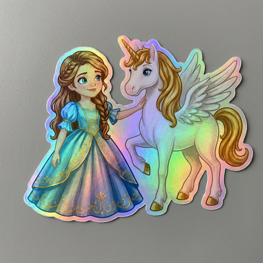 Callie Unicorn Holographic Sticker (3.71” x 3”) for Kids