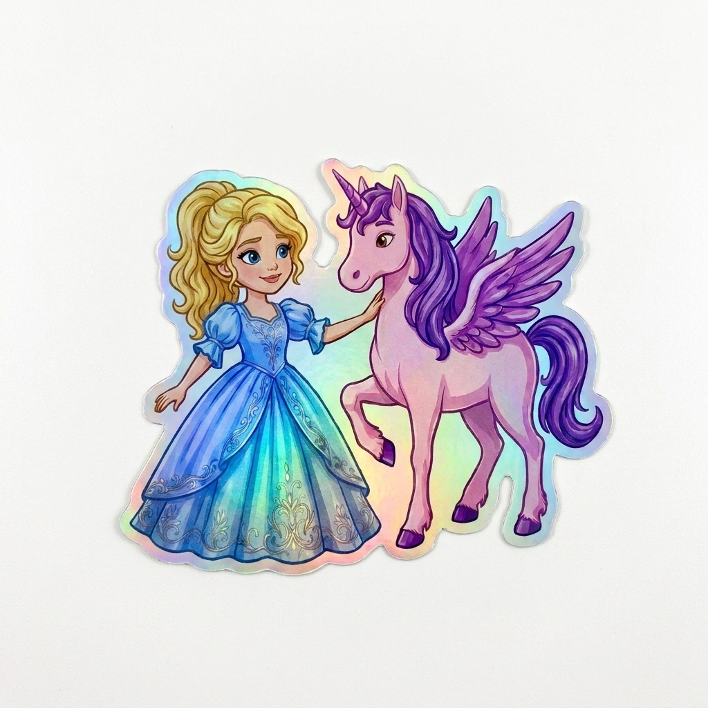 Camille Unicorn Holographic Sticker (3.71” x 3”) for Kids
