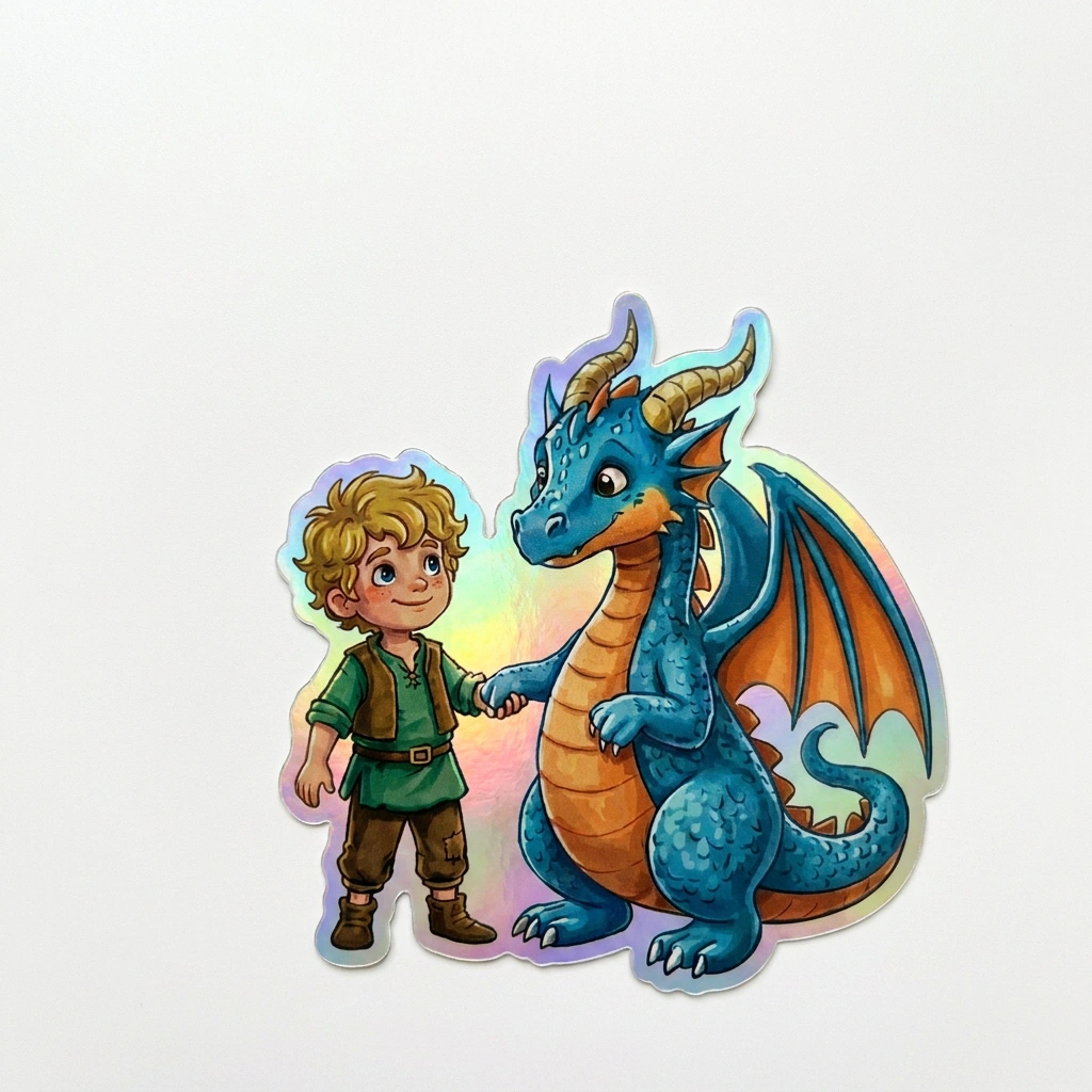 Carlos Dragon Holographic Sticker (2.98” x 3”) for Kids
